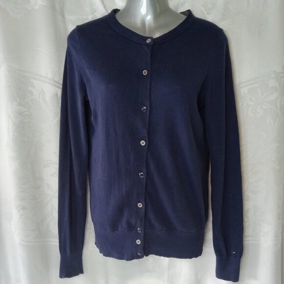 Tommy Hilfiger Size S Lightweight Button Up Cardigan Navy Blue Sweater Women Y2K - Picture 1 of 15
